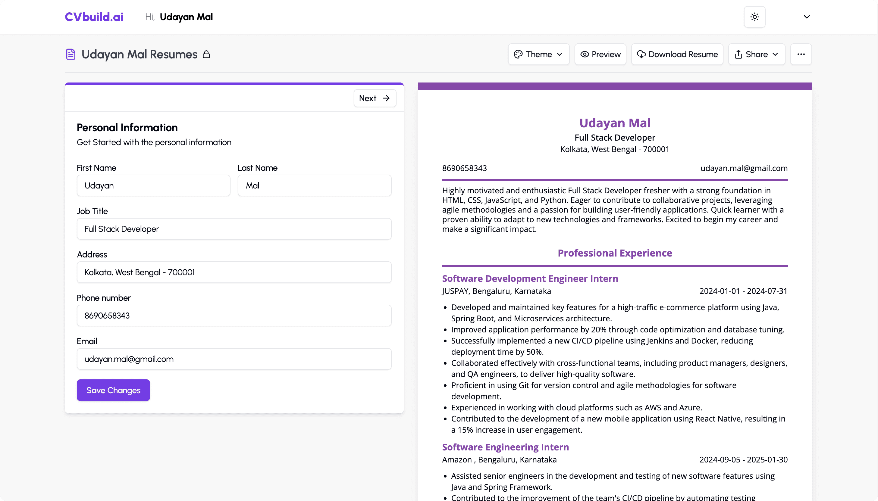 App dashboard
